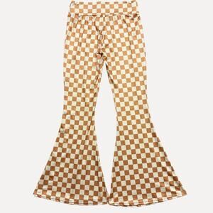 Daisy Del Sol Bell Bottom Pants Tan Checkerboard Flare Pant Y2K Retro NWT Size L